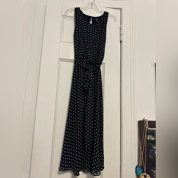 MSK Dark blue with greenish polka dot dress - Picture 2 of 4